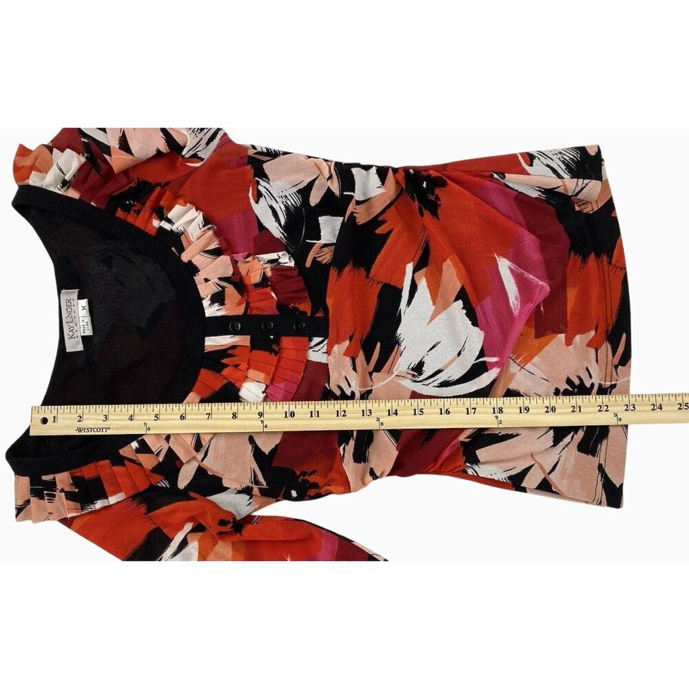 Kay Unger Y2K Medium Cinched Ruched Waist Multicolor Abstract Print Ruffled Top - Picture 11 of 15